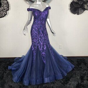 Off-Shoulder Purple Sequin Mermaid Prom Pageant Dress
